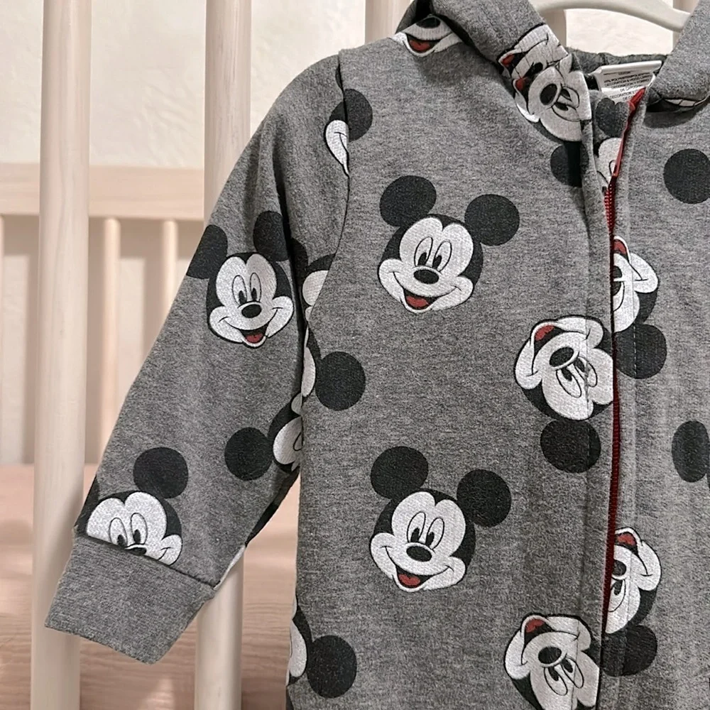 Disney Gray Mickey Mouse Hooded One-Piece Bodysuit